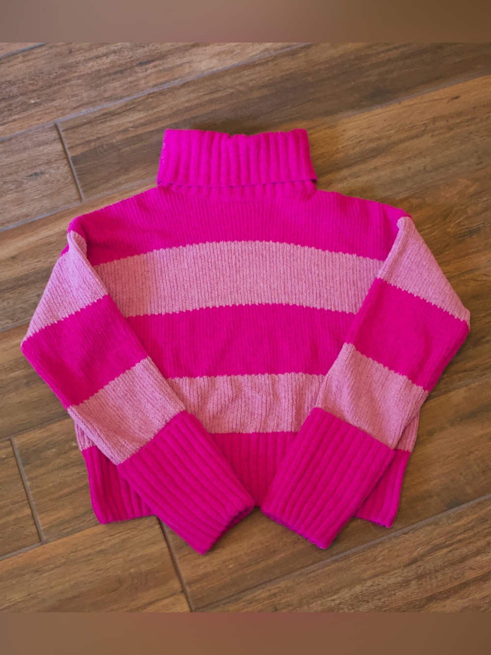Pink Rose Striped Turtleneck Sweater Hot Pink & Light Pink | Small